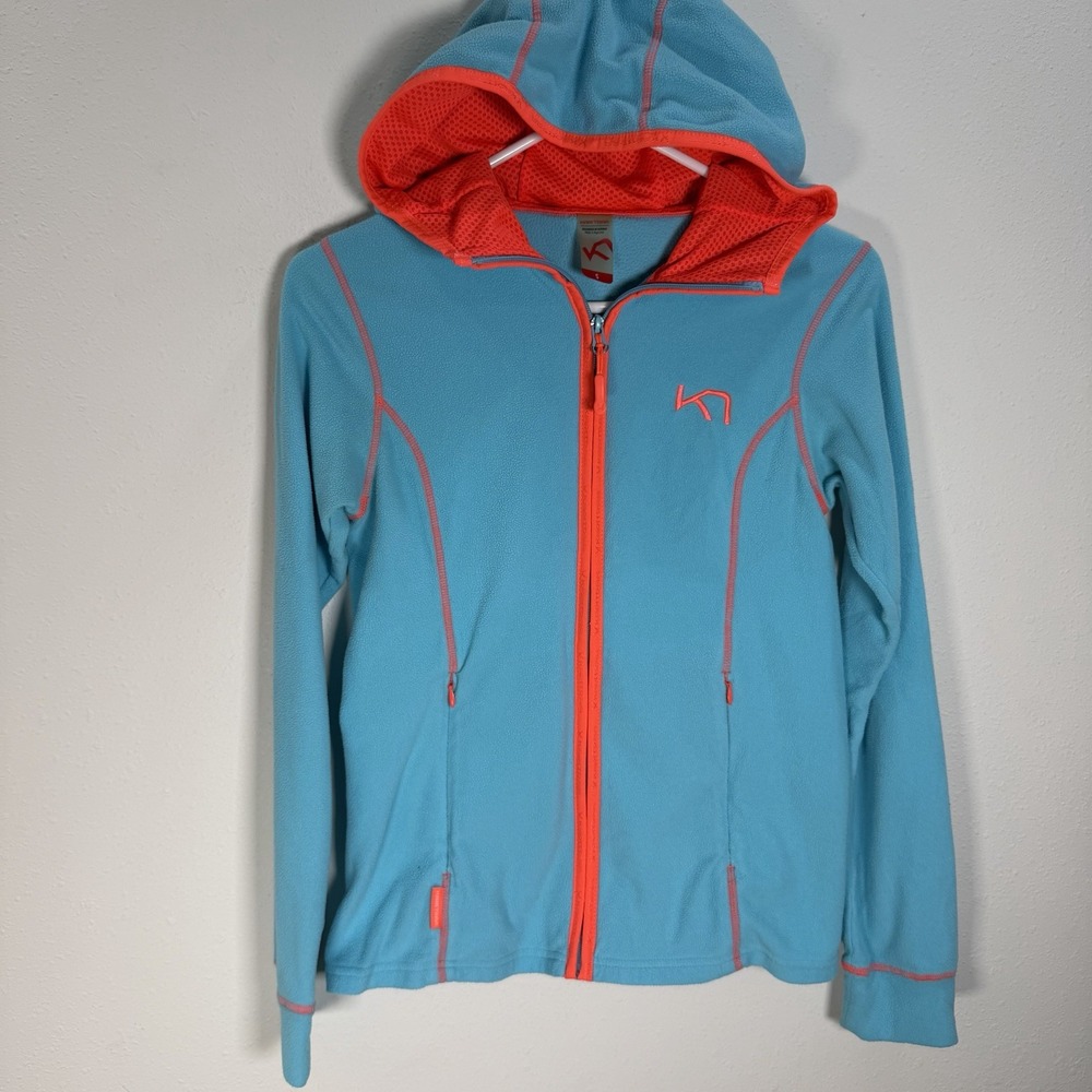 Kari Traa Fleece Hoodie Jacket Womens Sz S Full Zip Bright Turquoise Outdoors